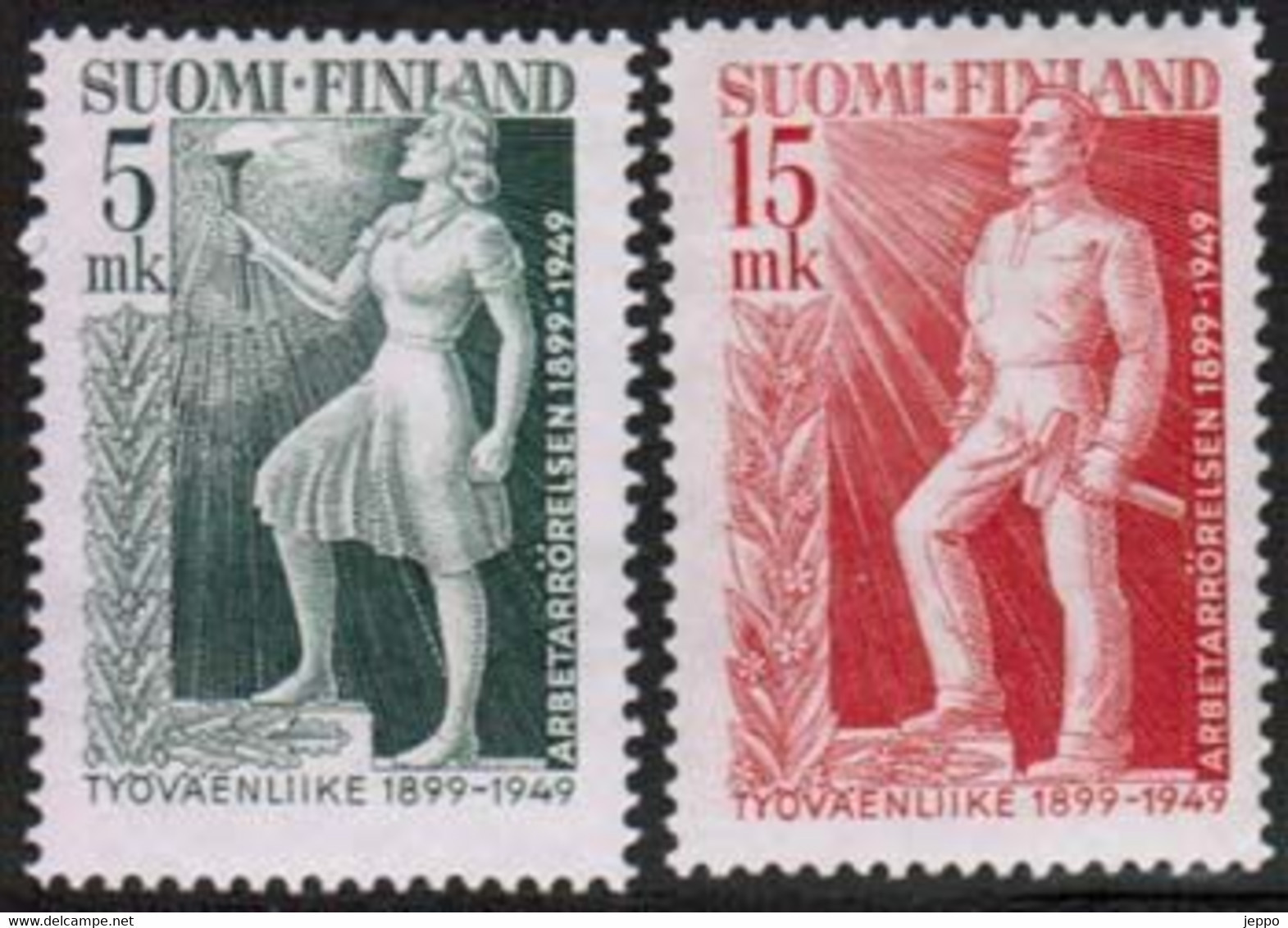 1949 Finland, The Labour Movement 50 Years, Complete Set **. - Unused Stamps