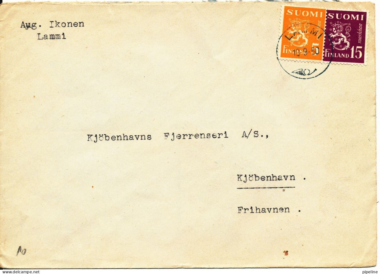 Finland Cover Sent To Denmark 10-9-1950 Franked Lion Type Stamps - Storia Postale