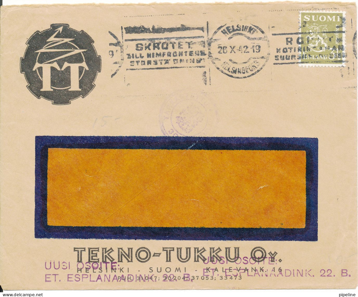 Finland Cover Sent To Sweden 26-10-1942 Single Franked Lion Type Stamp - Briefe U. Dokumente