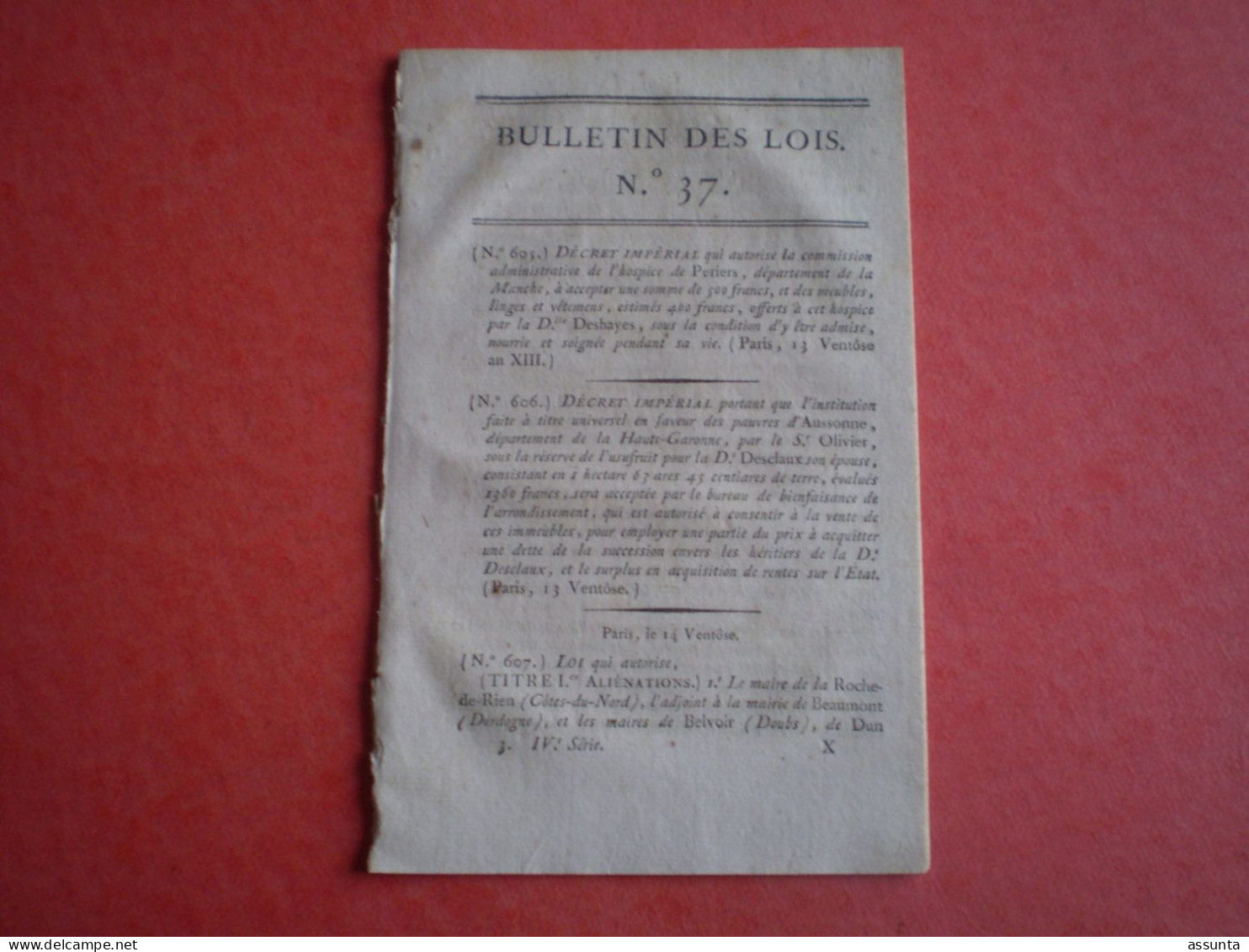 Napoléon An XIII:Timbres & Sceaux De L'Empire.Liste Des Routes Où Les Maîtres De Poste Sont Chargés Des Malles Aller Ret - Décrets & Lois