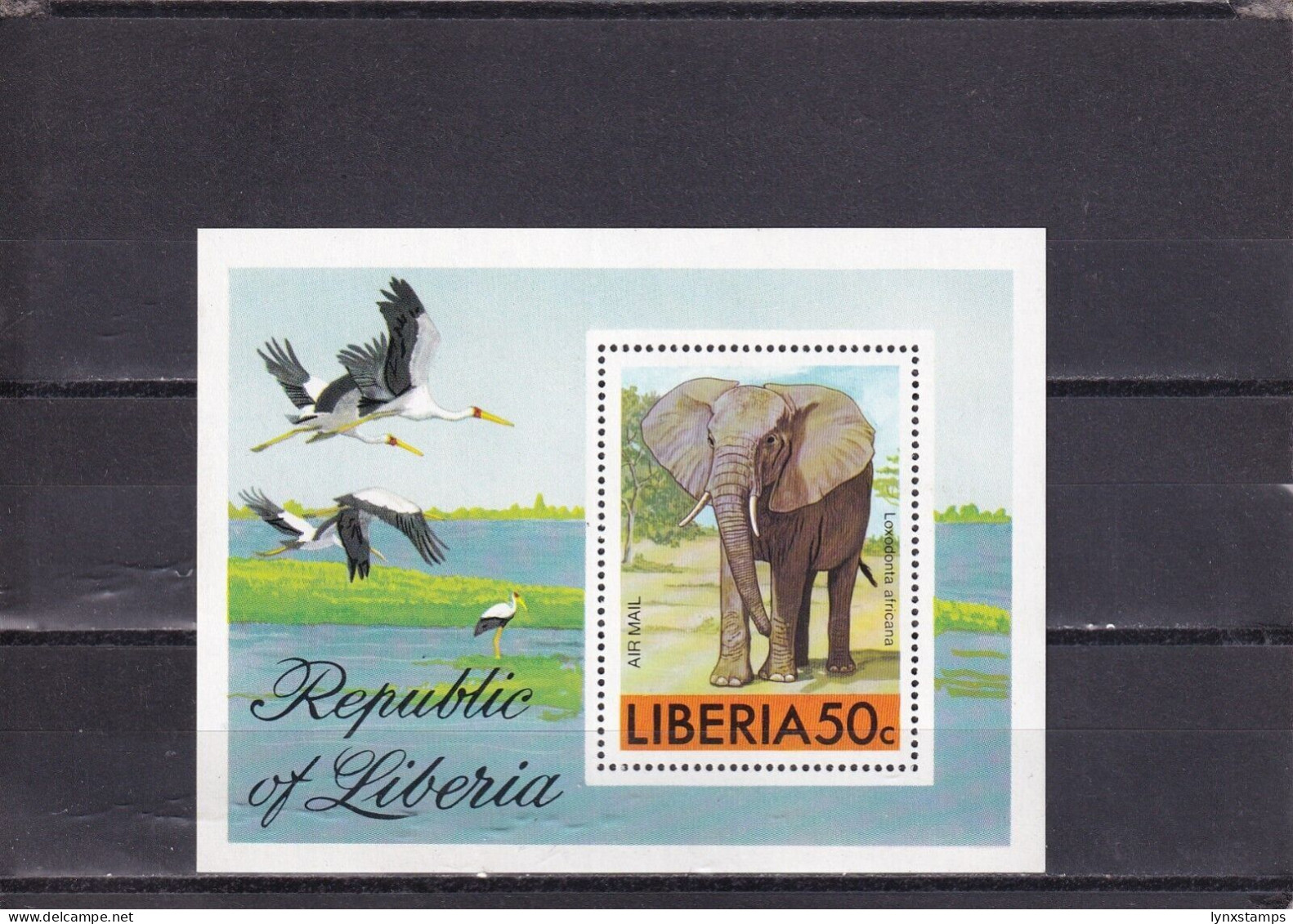SA03 Liberia 1976 Airmail - African Animals Elephant Birds Stork Minisheet - Elephants