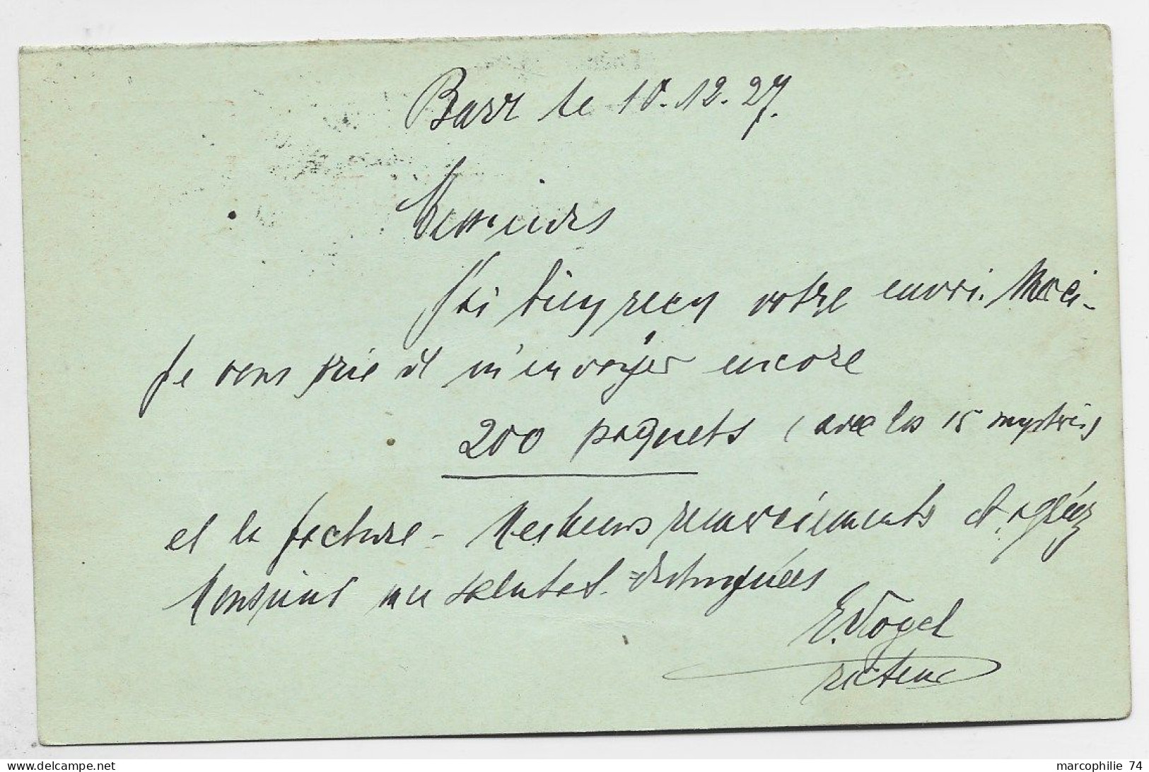 FRANCE ENTIER SEMEUSE 10C ROUGE CP REPONSE + 10C VERT BANDE DE 3 DAGUIN VISITEZ BARR BAS RHIN 10.12.1927 - 1906-38 Semeuse Camée