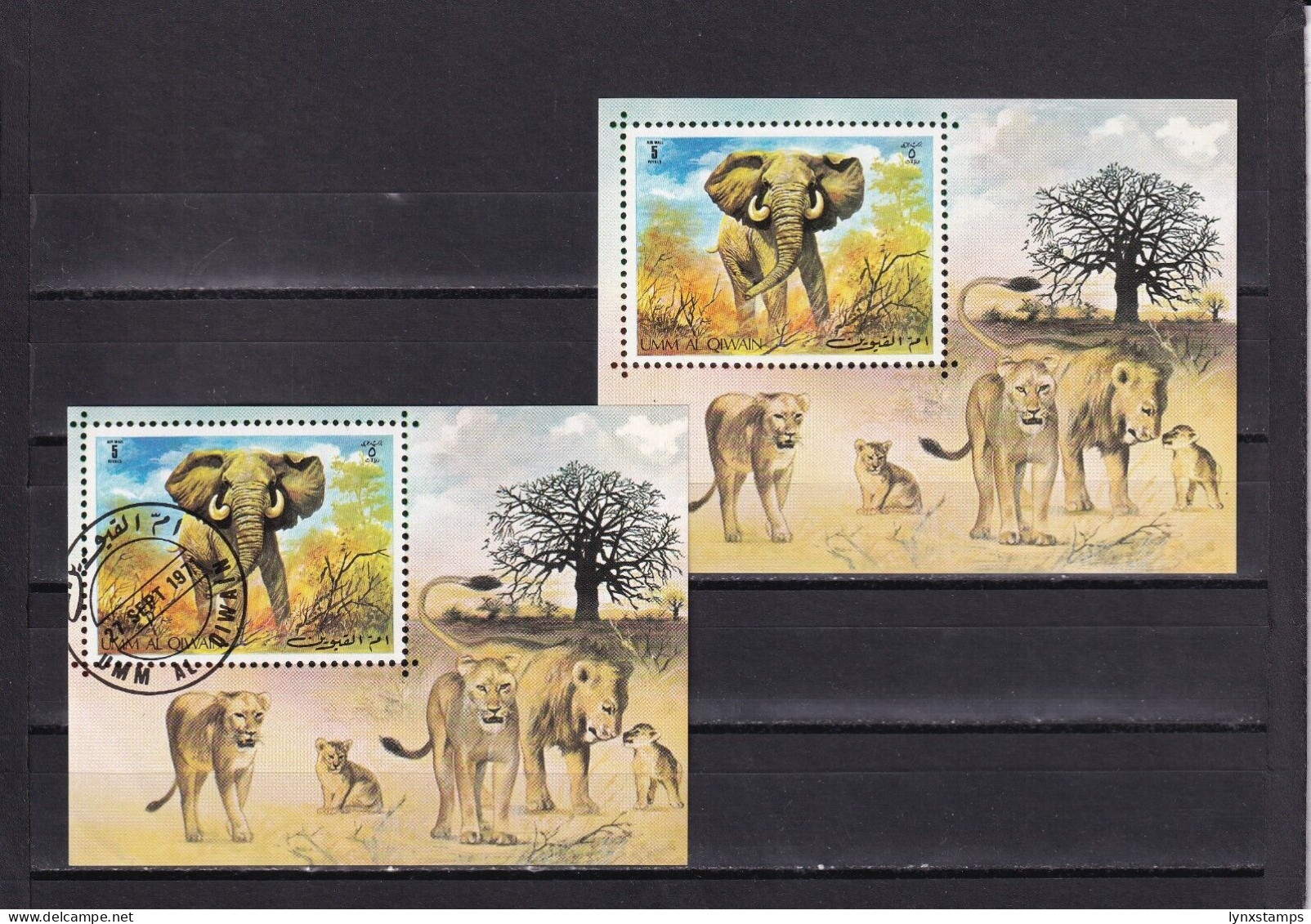 SA03 Umm Al Qiwain UAE 1971 Minisheet With Elephants Used And Mint - Elefanten