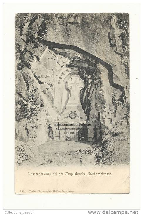 Cp, Suisse, Russendenkmal Bei Der Teufelsbrücke Gotthardstrasse, Voyagée 1904 - Autres & Non Classés