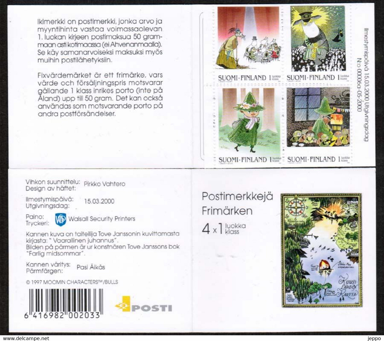 2000 Finland Moomin Booklet MNH, Scarce Wallsall Printing!! - Cuadernillos