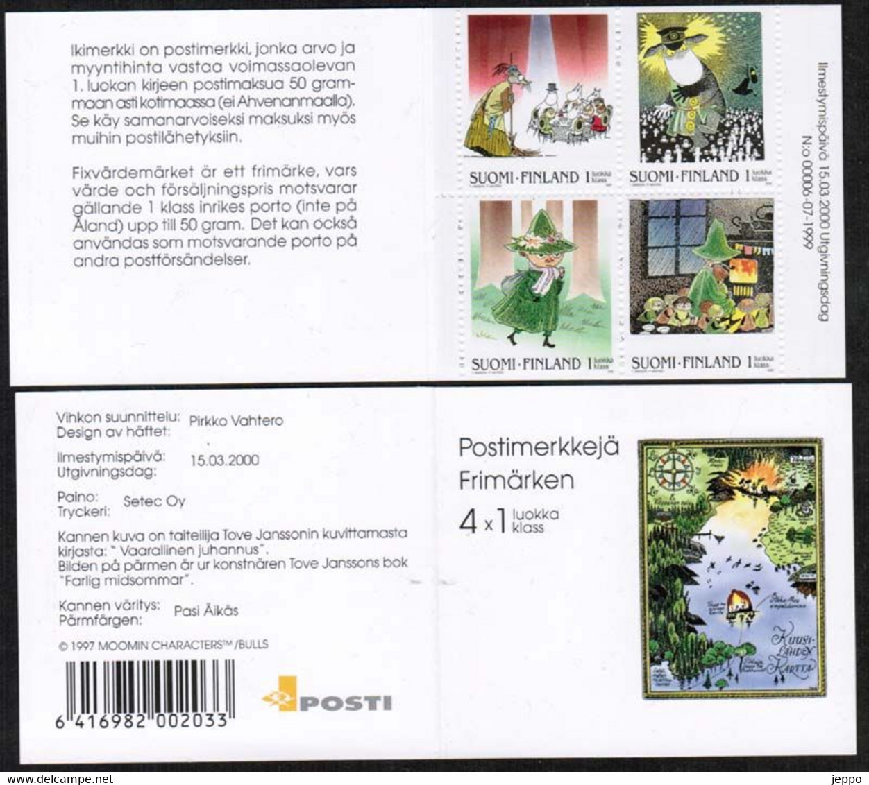 2000 Finland Moomin Booklet MNH, Setec Printing. - Postzegelboekjes