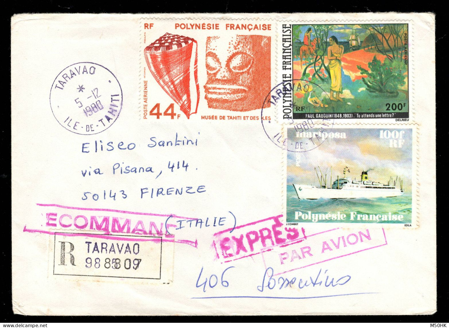 Polynésie - Bel Affranchissement Avec YV 127 + YV PA 144 & 146 Sur Lettre Recommandée De Taravao Pour L'Italie , 1980 - Lettres & Documents