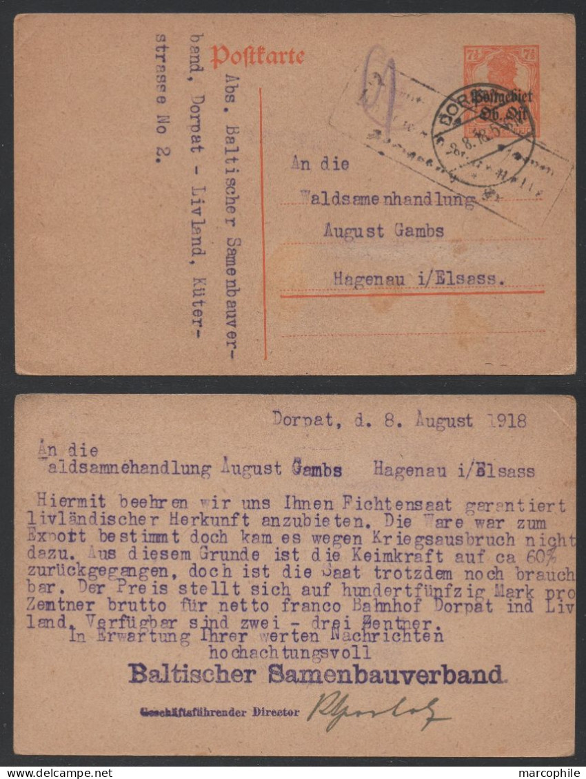 DORPAT - TARTU - EESTI - ESTONIE - ESTLAND / 1916 POSTGEBIET OB OST GSK & ZENSUR ==> HAGUENAU - ELSASS (ref 9000) - Estonia