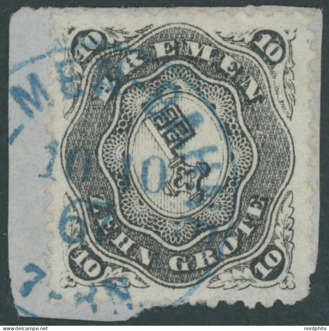 BREMEN 14 BrfStk, 1867, 10 Gr. Schwarz Auf Kleinem Briefstück Mit Blauem Stempel BREMEN-BAHNF., Pracht, Gepr. U.a. Brett - Bremen