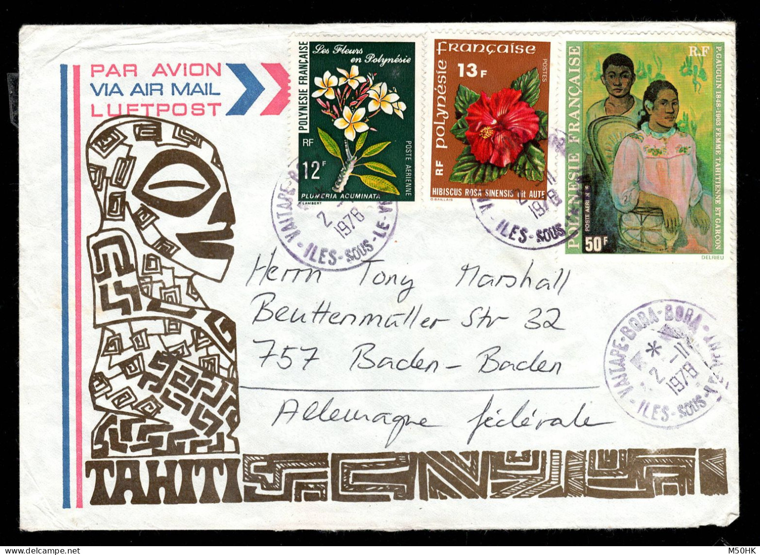Polynésie - Bel Affranchissement Avec YV 119 + YV PA 127 & 135 Sur Lettre De Vaitape , Bora Bora Pour L'Allemagne , 1978 - Lettres & Documents