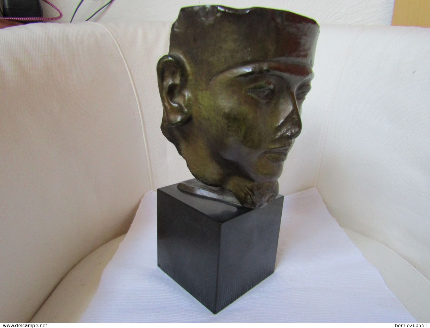 Formidable Bronze Sur Socle Marbre Du Masque De Néfertiti - African Art