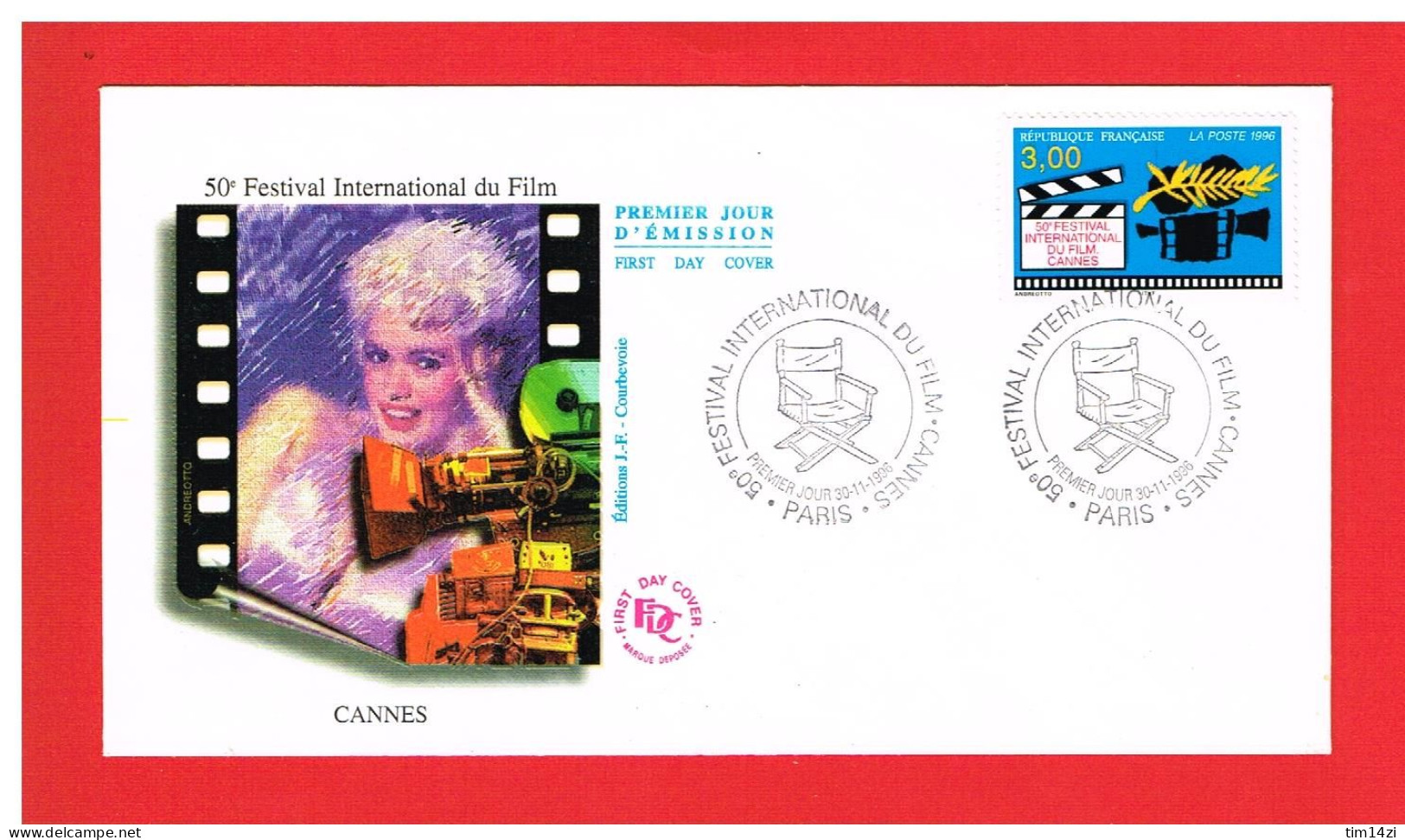 F.D.C - 1996 -  N°3040  - ENV PREMIER JOUR 30-11-1996 - PARIS - FESTIVAL DE CANNES - Y&T - COTE: 3.00€ - 1990-1999