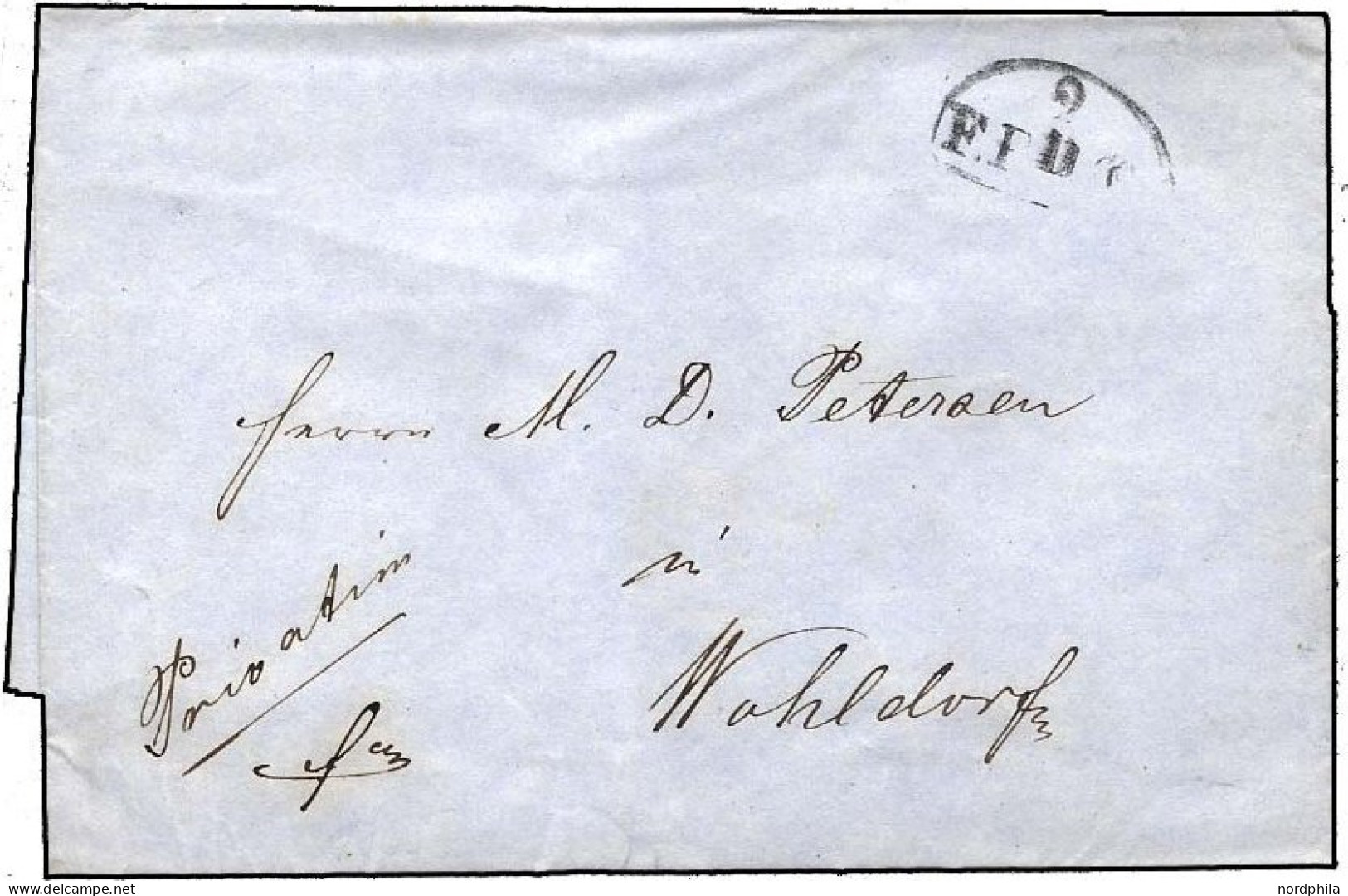 HAMBURG VORPHILA 1855, Fusspoststempel 2/F.P. 13/10 Auf Logenbrief Nach Wohldorf, Pracht - Storia Postale