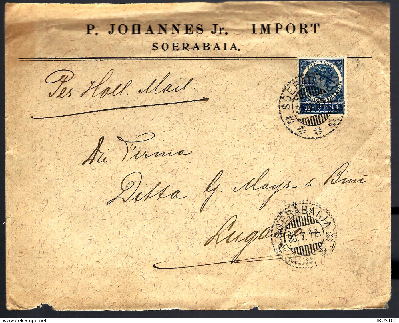 SOERABAIJA - INDES NÉERLANDAISES -  JUILLET 1912 - POUR LUGANO - PAR AVION - - Indes Néerlandaises