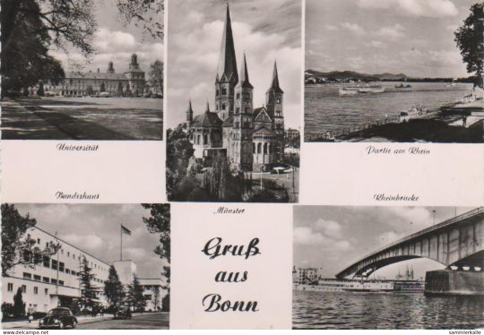 6717 - Bonn - Universität, Bundeshaus, Münster, Partie Am Rhein, Rheinbrücke - 1959 - Bonn