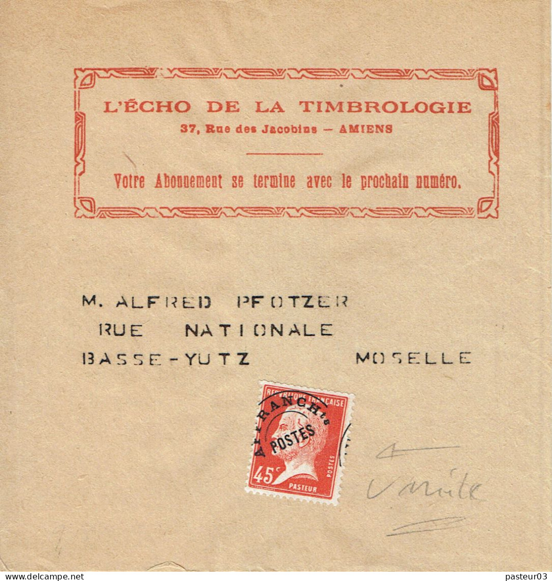 Tarifs Postaux France Du 25-03-1924 (51) Pasteur Préo N° 67 45 C. Rouge Variété De Décalage De La Surcharge - 1922-26 Pasteur