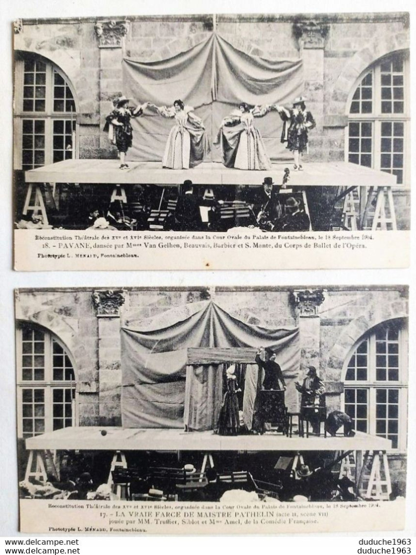 Série 14 CPA Fontainebleau. Reconstitution théâtrale XVe/XVIe siècle. Farce de Maistre Pathelin 1904