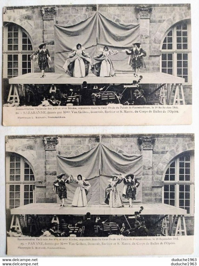Série 14 CPA Fontainebleau. Reconstitution théâtrale XVe/XVIe siècle. Farce de Maistre Pathelin 1904
