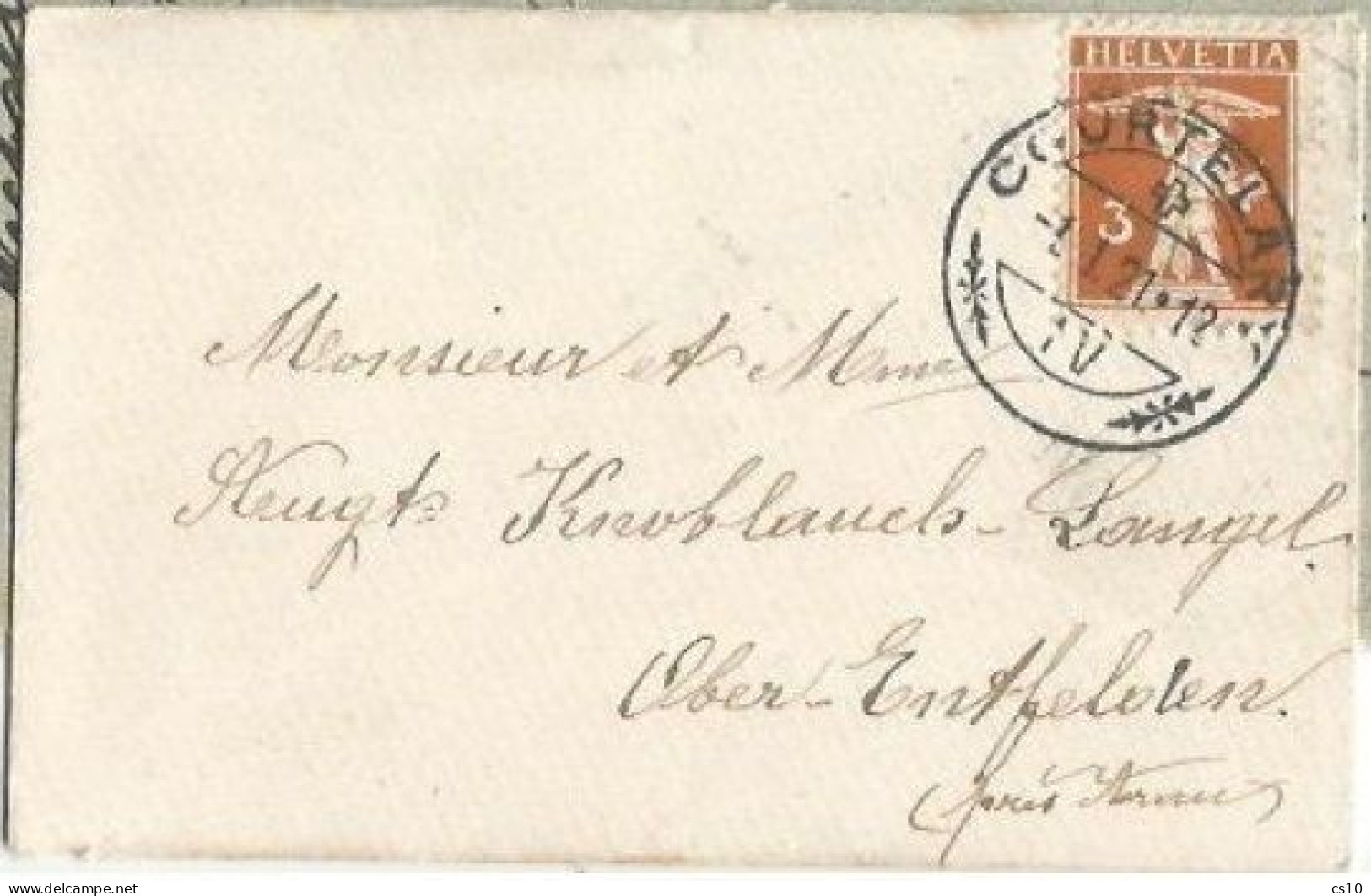 Suisse 1921 Visit Card CV Courtelary 1jan1921 With W.Tell C. 3 Brownish Yellow Solo Franking - Marcophilie