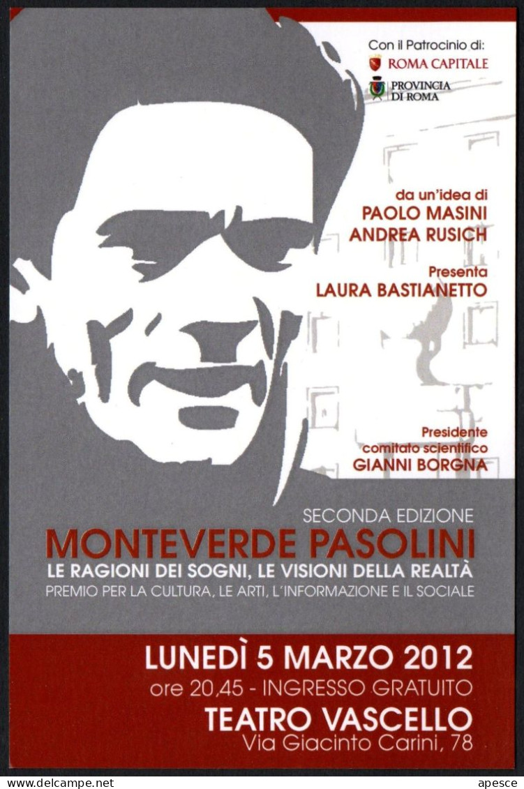 ITALIA ROMA 2012 - PROMOTION CARD 2^ EDIZIONE MONTEVERDE PASOLINI - PREMIO PER LA CULTURA, LE ARTI, L'INFORMAZIONE - I - Artisti