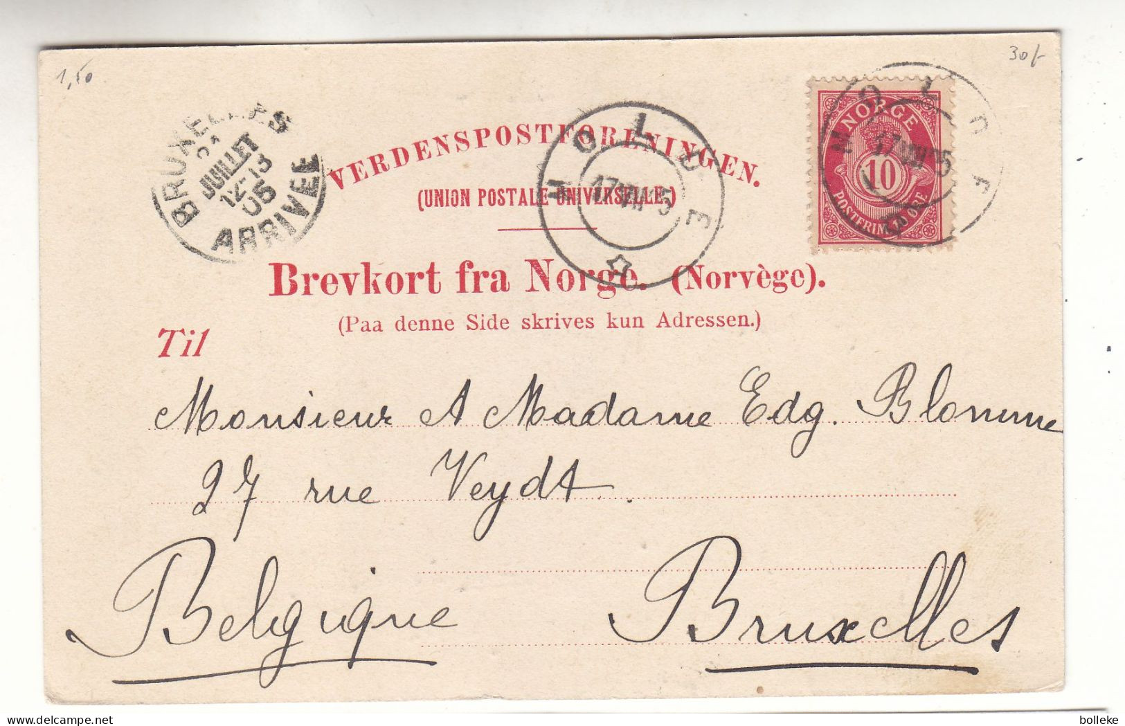 Norvège - Carte Postale De 1905 - Oblit Molde - Exp Vers Bruxelles - Vue De Romsdalen - - Lettres & Documents