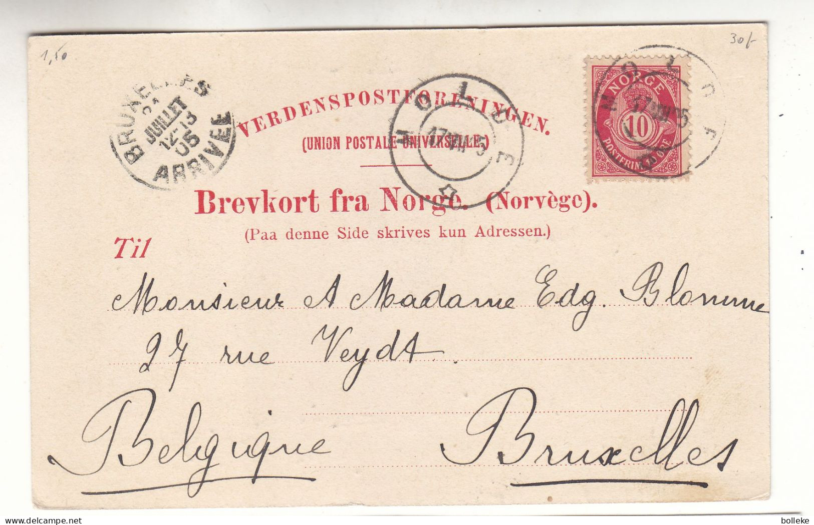 Norvège - Carte Postale De 1905 - Oblit Molde - Exp Vers Bruxelles - Vue De Romsdalen - - Covers & Documents