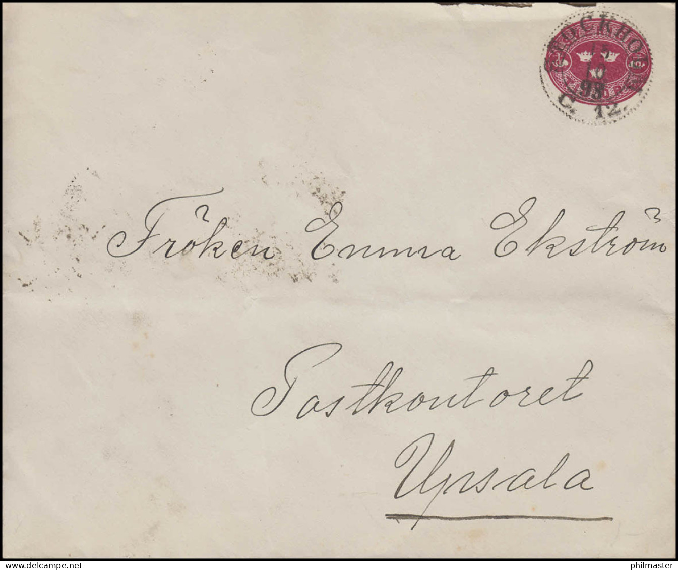 Umschlag 9X Drei Kronen 10 Öre, STOCKHOLM 15.10.1893 Nach UPSALA 16.10.93 - Entiers Postaux