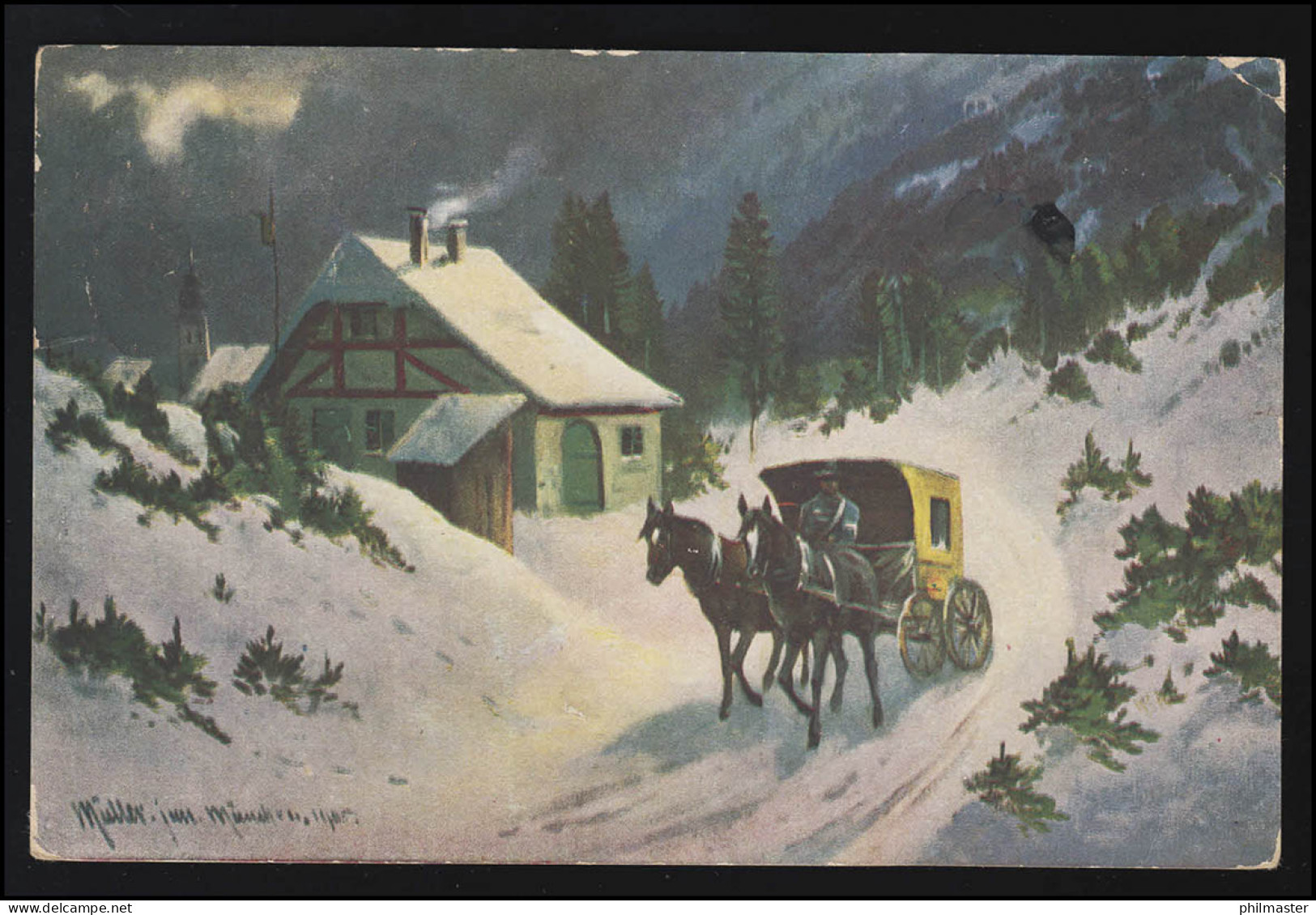 AK Kutsche Winter Pferde Schnee Landschaft, Gemälde Signiert, LÜCHTRINGEN 1912 - Other & Unclassified