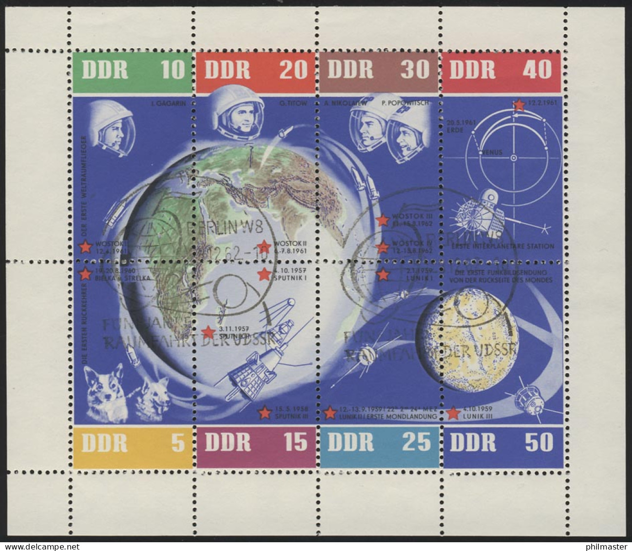 926-933 Weltraumflug-Kleinbogen: Rechts Nicht Durchgezähnt, ESSt Berlin 28.12.62 - Oblitérés