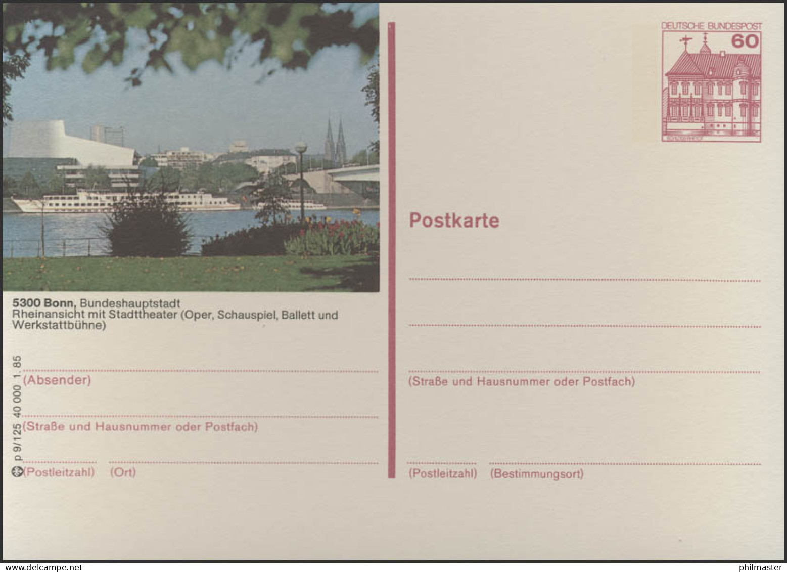 P138-p9/125 5300 Bonn, Rheinansicht Mit Stadttheater ** - Cartes Postales Illustrées - Neuves