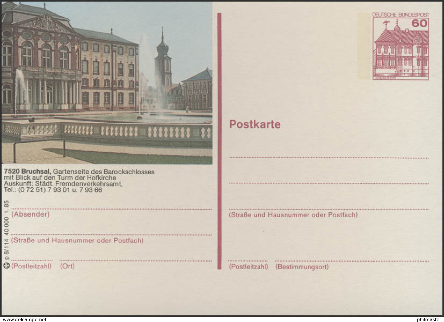 P138-p8/114 7520 Bruchsal, Barockschloß-Gartenseite ** - Cartes Postales Illustrées - Neuves