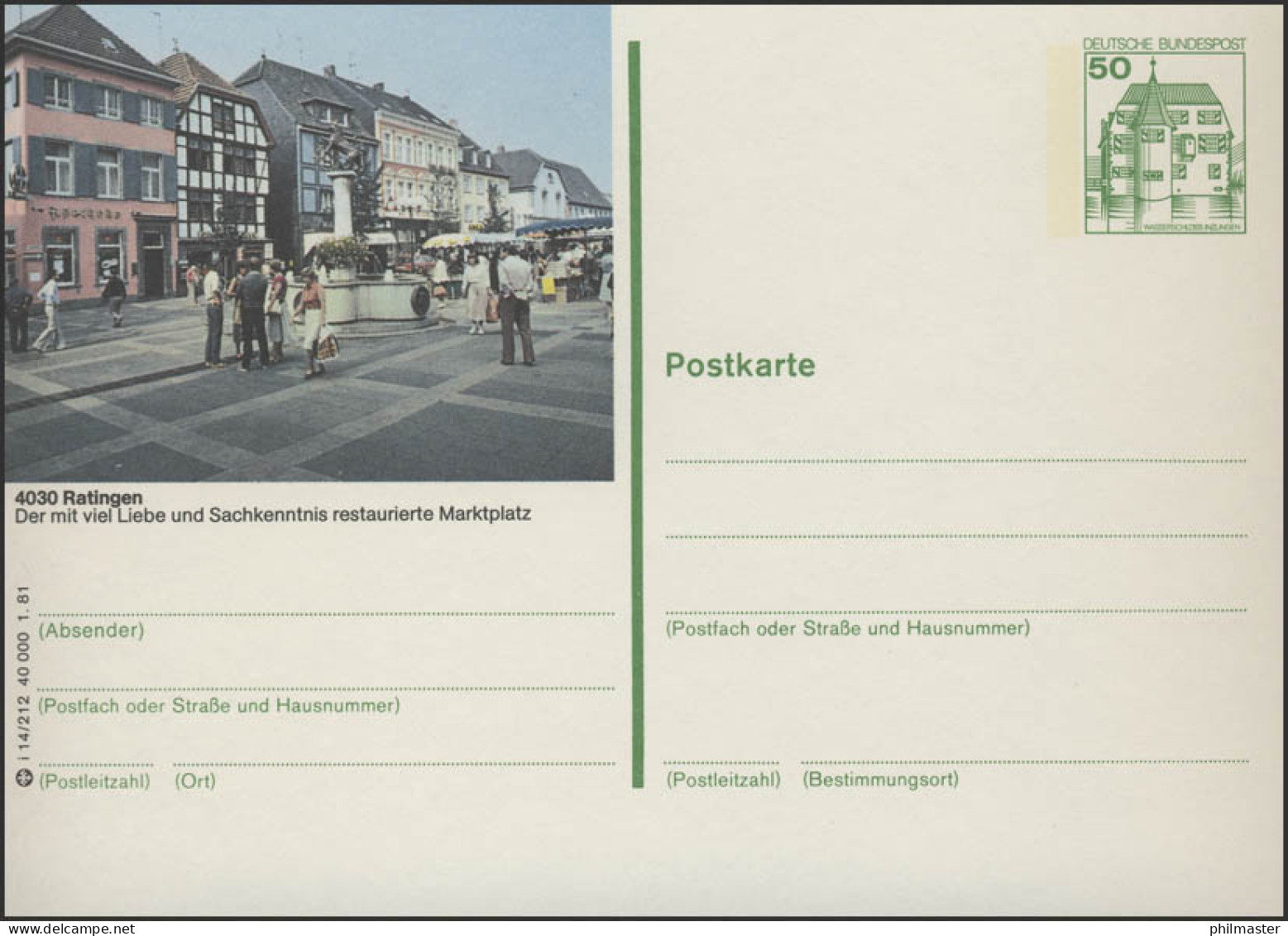 P134-i14/212 4030 Ratingen, Marktplatz ** Postfrisch - Cartes Postales Illustrées - Neuves