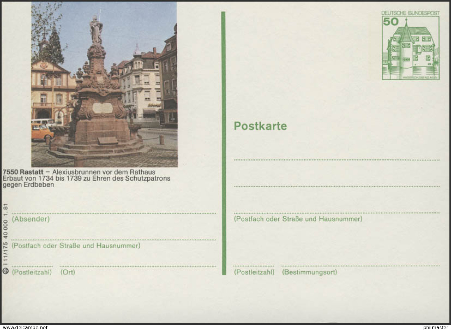 P134-i11/175 7550 Rastatt - Alexiusbrunnen Vor Dem Rathaus ** - Cartes Postales Illustrées - Neuves