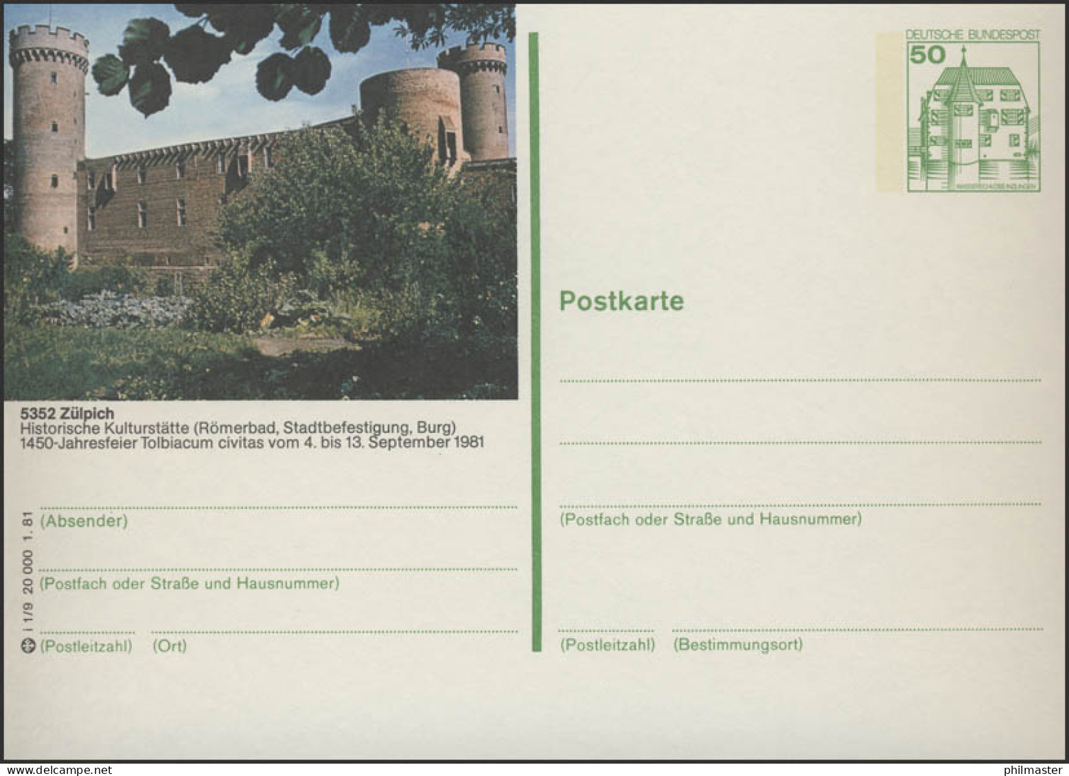 P134-i1/009 5352 Zülpich, Burg ** - Cartes Postales Illustrées - Neuves