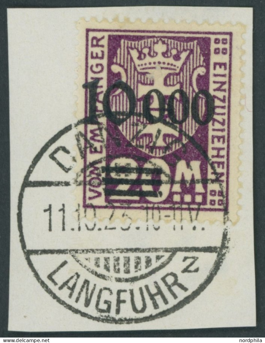 PORTOMARKEN P 27II BrfStk, 1923, 10000 Auf 20 M Dkl`purpur, Aufdruck Glänzend, Zeitgerechte Entwertung DANZIG-LANGFUHR Z - Taxe