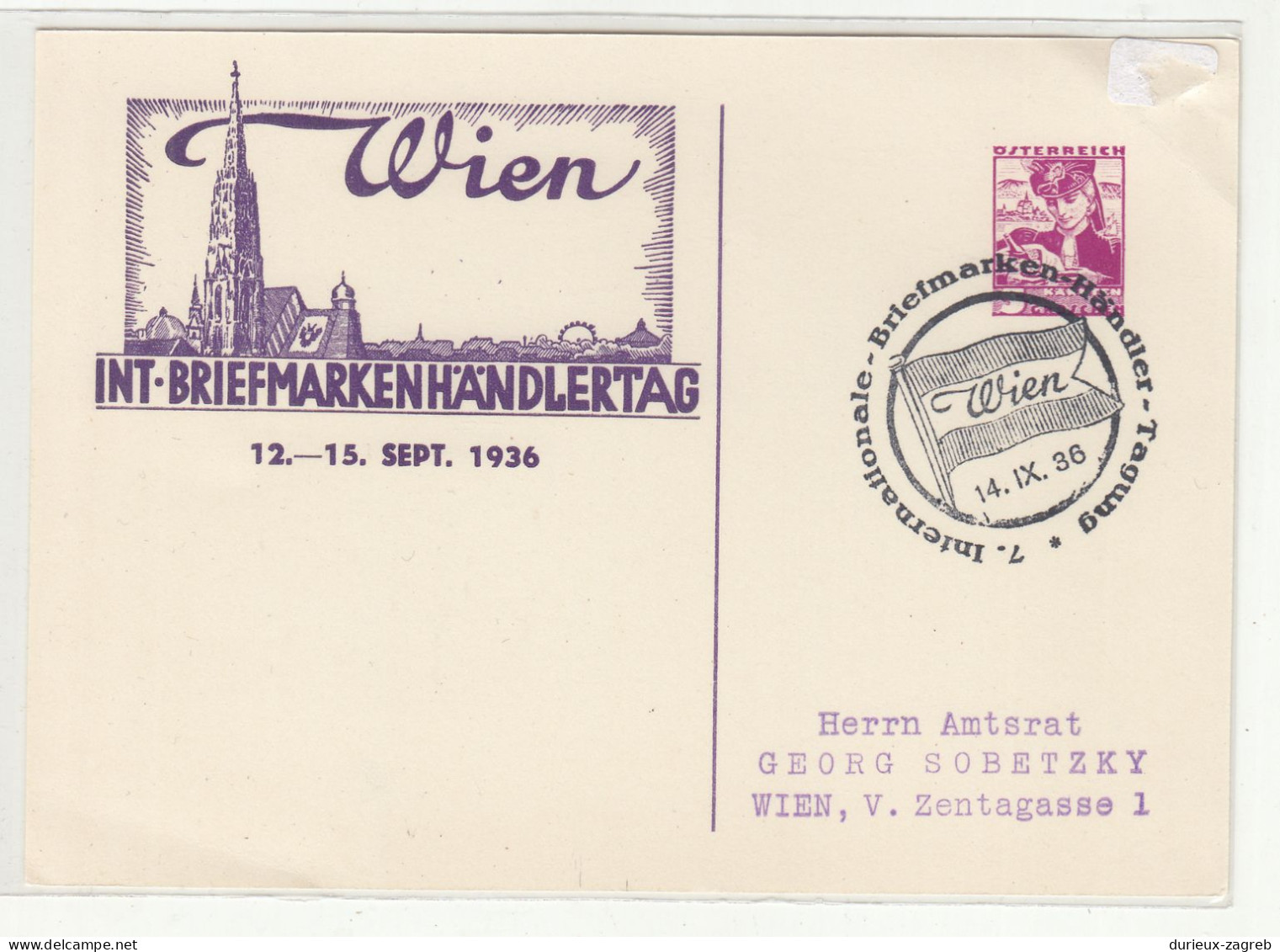 Wien Int. Briefmarkenhändlertag 1936 Illustrated Private Stationery B240401 - Cartes Postales