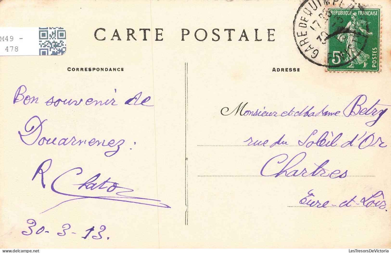 FRANCE - Douarnenez - Le Port Rhu En Amont - Vue Prise De Kermabon - Carte Postale Ancienne - Douarnenez