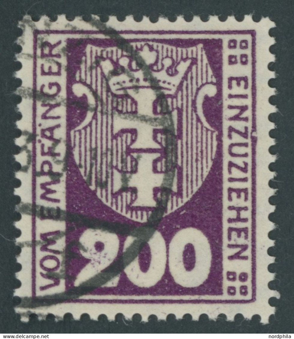 PORTOMARKEN P 16Y O, 1923, 200 Pf. Dkl`purpur, Zeitgerechte Entwertung (DA)NZIG (5)f, Pracht, Fotoattest Gruber, Mi. 160 - Postage Due