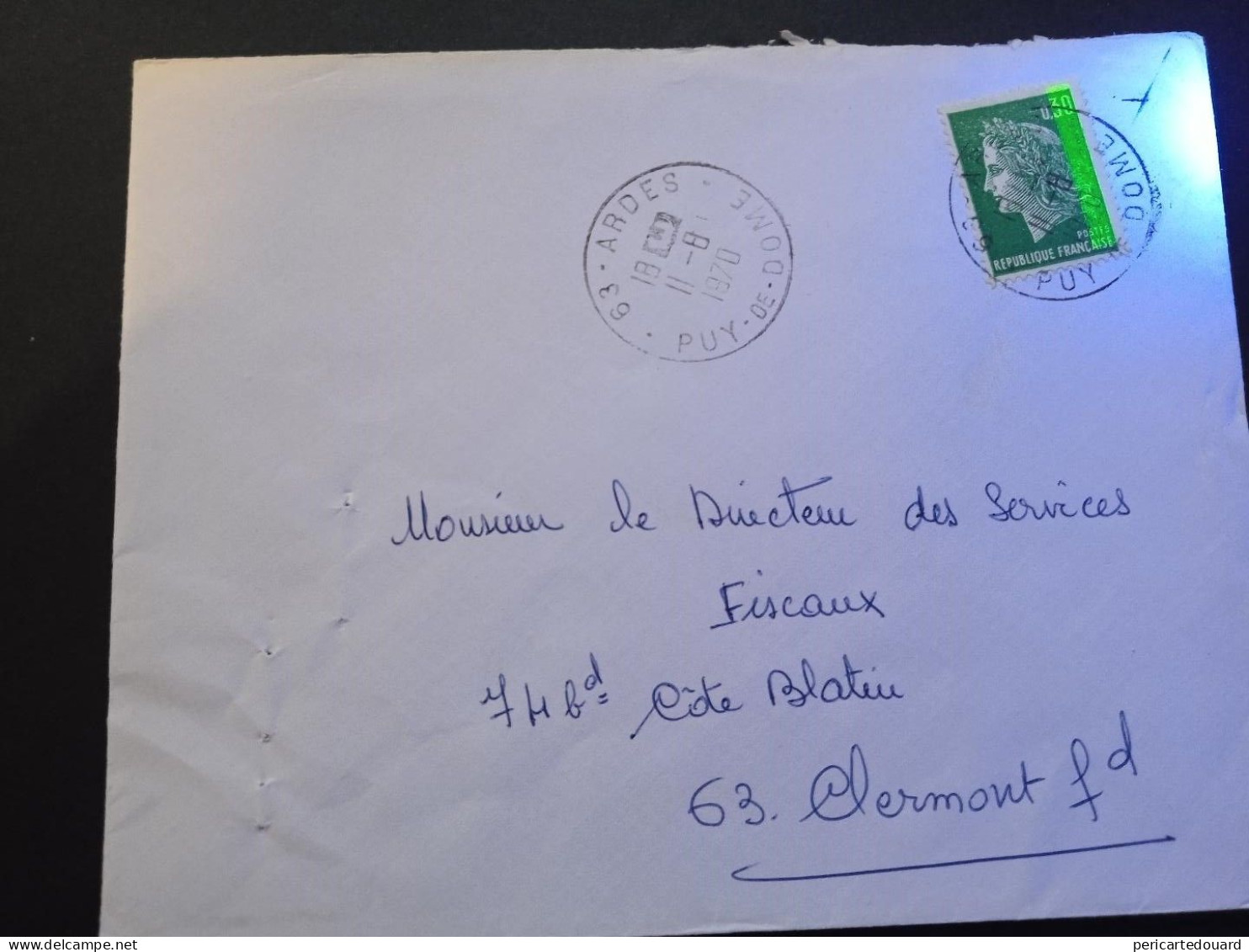 1611b  Marianne De Cheffer Sur Lettre Du 11/08/1970, Puy De Dôme. 1 Bande Phospho - 1967-1970 Marianne De Cheffer