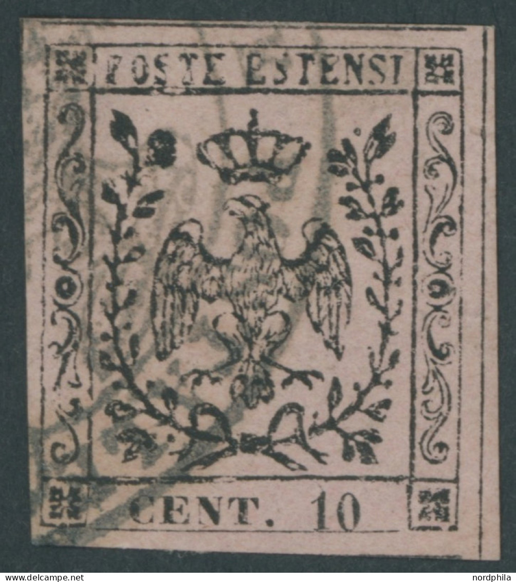 MODENA 2II O, 1852, 10 C. Schwarz Auf Rosa, Type II, Breitrandig Mit Teilen Aller Trennlinien, Kabinett, Mi. (80.-) - Modène