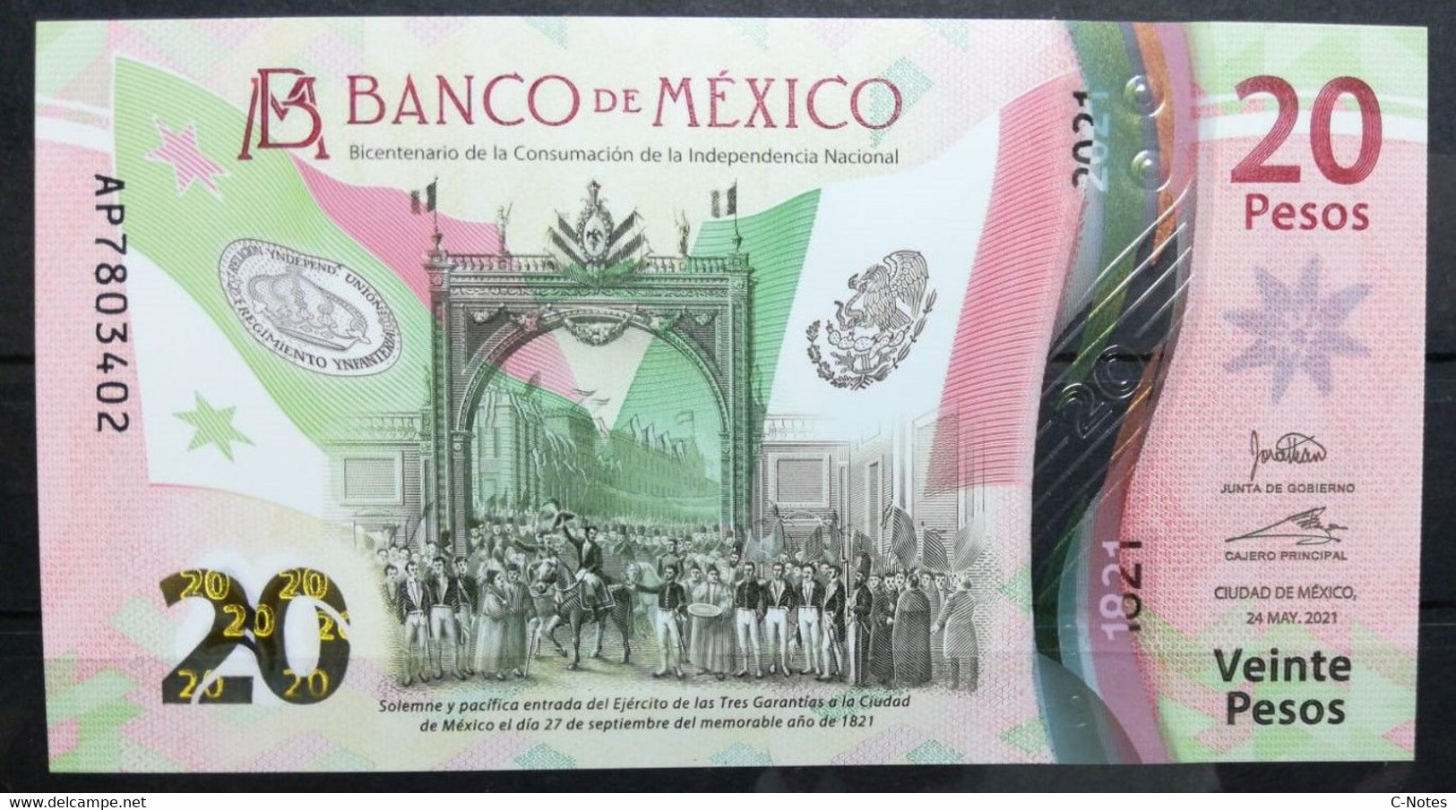 MEXICO - P.W132 5-2021(3) – 20 Pesos 24.05.2021 UNC, Serie AP - 2021 "Bicentennial Of Mexican Independence" - Mexico