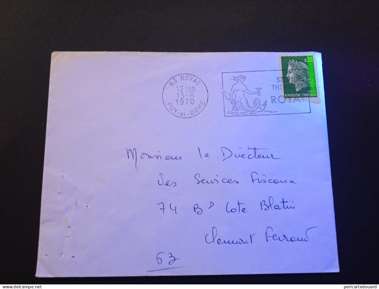 1611b  Marianne De Cheffer Sur Lettre Du 13/08/1970, Royat Puy De Dôme. 1 Bande Phospho - 1967-1970 Marianne (Cheffer)