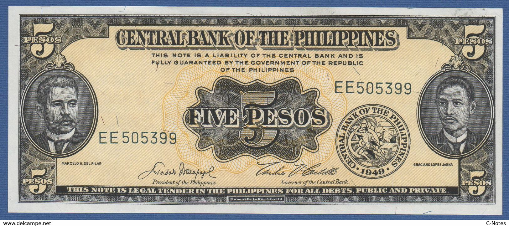 PHILIPPINES - P.135e – 5 Pesos ND (1949-1969) UNC Serie EE 505399 - Philippinen