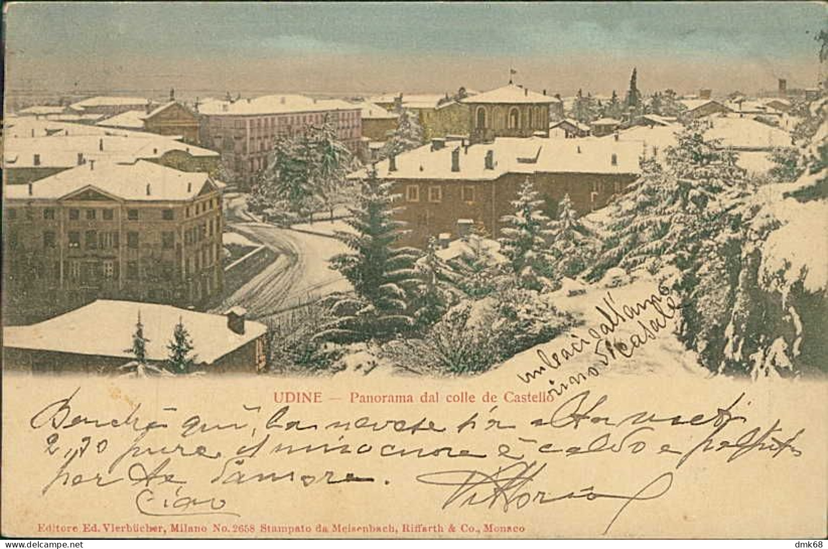 UDINE - PANORAMA ( INVERNALE ) DAL COLLE DEL CASTELLO - EDIZIONE VIERBUCHER - SPEDITA 1902 (20416) - Udine