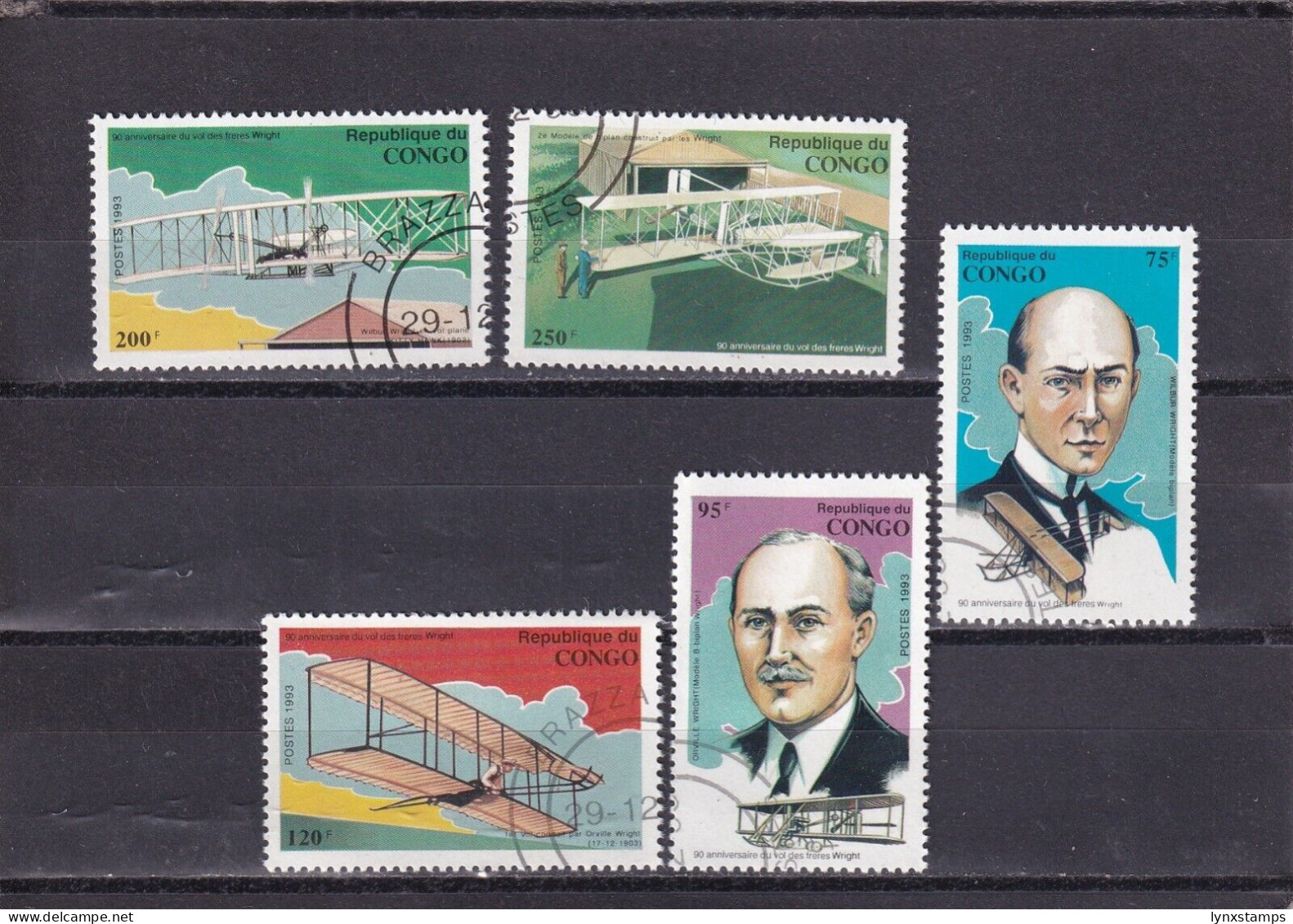 SA03 Congo Republic 1993 90th Anniv First Powered Flight Wright Used Stamps - Oblitérés