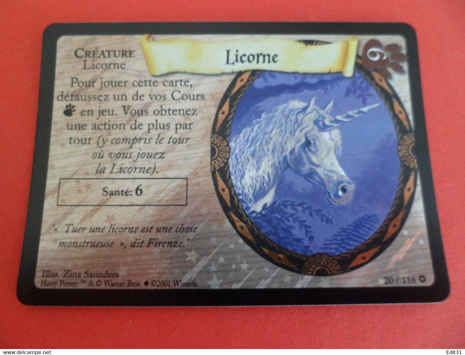 Harry Potter Trading Card Game 20/116 - 2001  Ill. Saunders- Créature Licorne Hologramme Wizards - Harry Potter