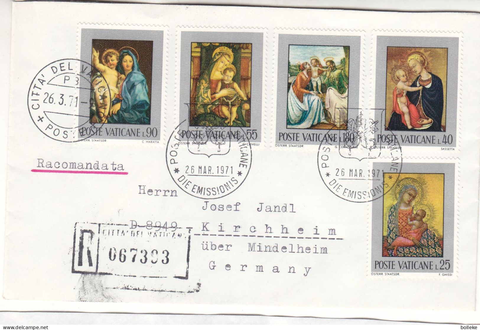 Vatican - Lettre Recom De 1971 - Oblit Citta Del Vaticano - - Storia Postale