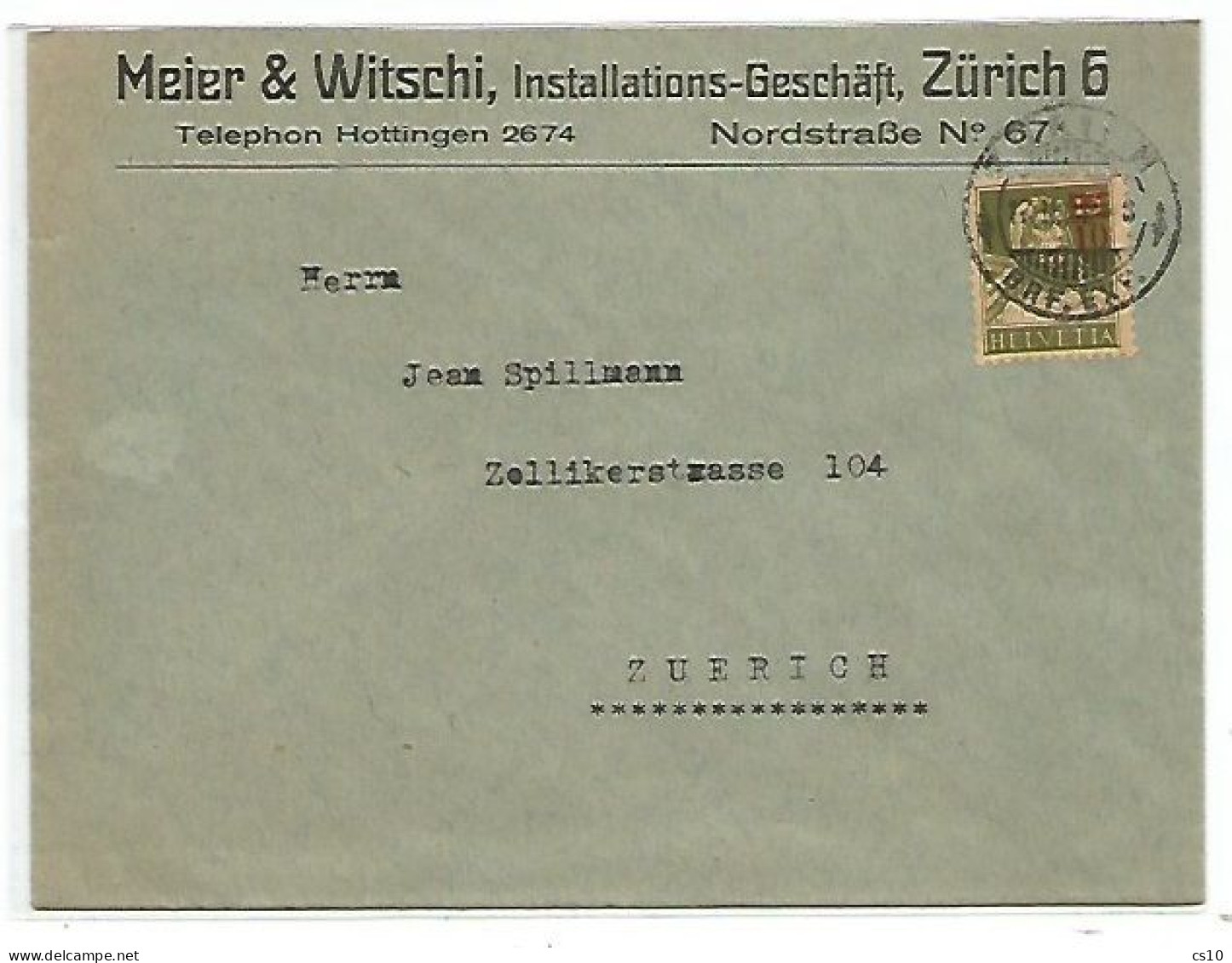 Suisse Zurich 17feb1921 Local CV With Provisional Overprinted G.Tell C10/13 Solo Franking - Marcophilie