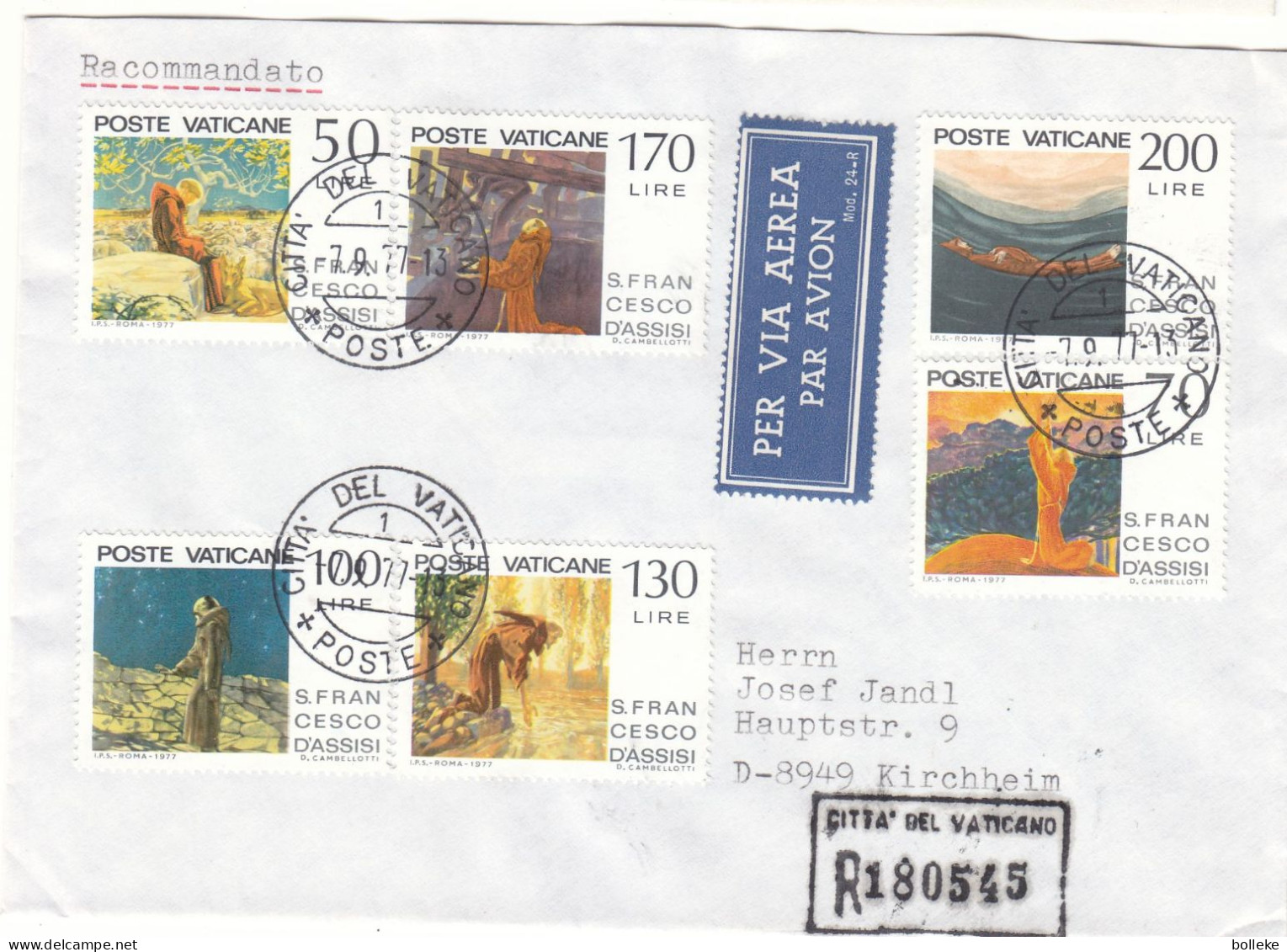 Vatican - Lettre Recom De 1977 - Oblit Citta Del Vaticano - - Briefe U. Dokumente