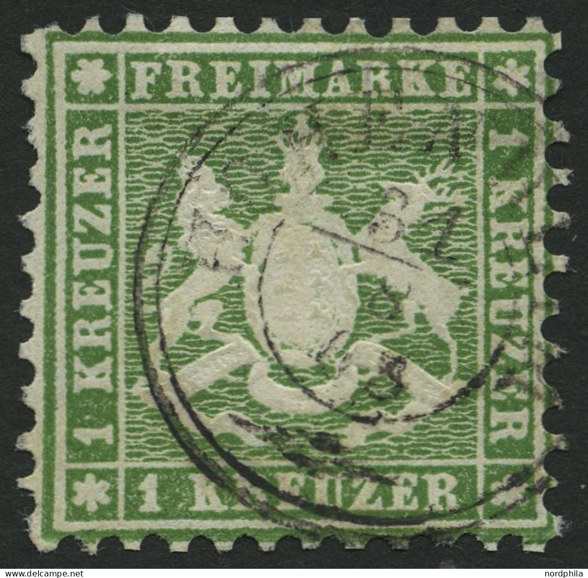 WÜRTTEMBERG 25b O, 1863, 1 Kr. Dkl`grün, K3 HOHENHEIM, Normale Zähnung Pracht, Mi. 120.- - Other & Unclassified